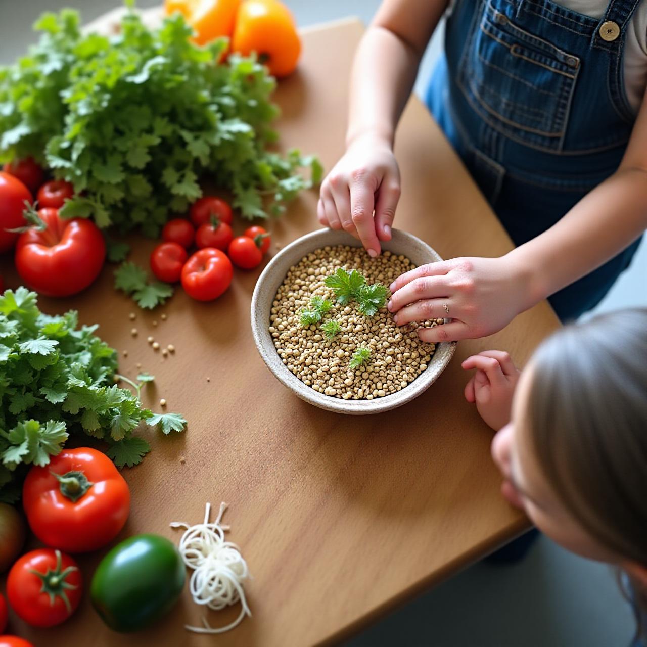 Healthy family meal preparation