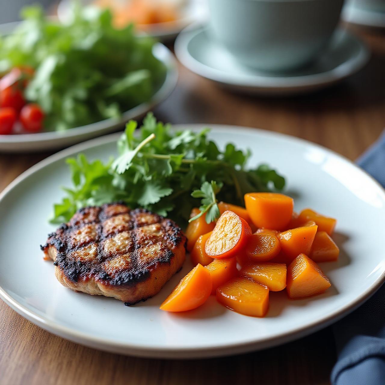 Healthy prepared family meal with vibrant vegetables