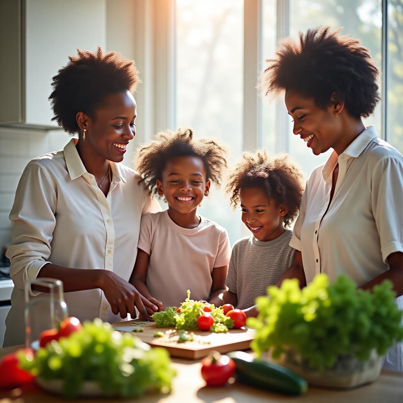 Family cooking together in a bright kitchen